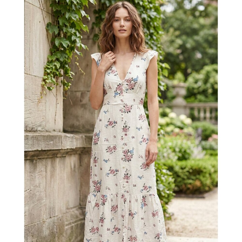 Monteau Los Angeles floral print maxi dress with button detail | Size XS